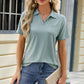 Pocketed Johnny Collar Short Sleeve Blouse