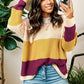 CozyWonders Color Block Round Neck Long Sleeve Sweater