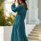 Amelia Tie Neck Long Sleeve Midi Tiered Dress