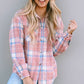Plaid Pocketed Collared Neck Button Up Jacket