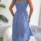Frill Plaid Square Neck Midi Dress