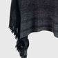 One Size Striped Boat Neck Poncho with Fringes