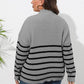 Plus Size Zip-Up Striped Sweater