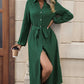 OhSoMidi Green Texture Tied Collared Neck Button Front Dress