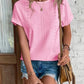 Eyelet Round Neck Short Sleeve T-Shirt