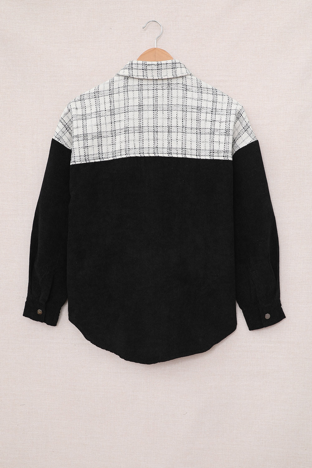 S&T Black Plaid Color Block Curved Hem Shirt Jacket