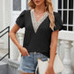 Eyelet V-Neck Petal Sleeve T-Shirt