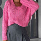 V-Neck Cable-Knit Long Sleeve Sweater