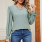 Eyelet V-Neck Flounce Sleeve T-Shirt
