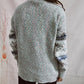CozyWonders Geometric Mock Neck Dropped Shoulder Sweater