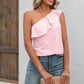 Full Size Eyelet One-Shoulder Tank