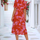Floral Puff Sleeve Ruffle Hem Midi Dress