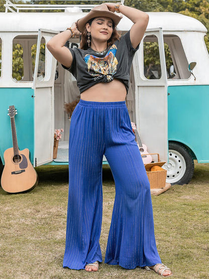 Plus Size SoCozy Striped Royal Blue Wide-Leg Pants