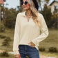 Collared Neck Cable-Knit Long Sleeve Blouse