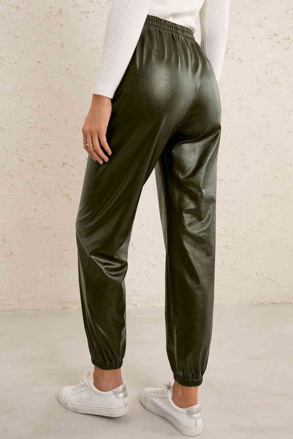 BasicBabe Elastic Waist PU Leather Joggers