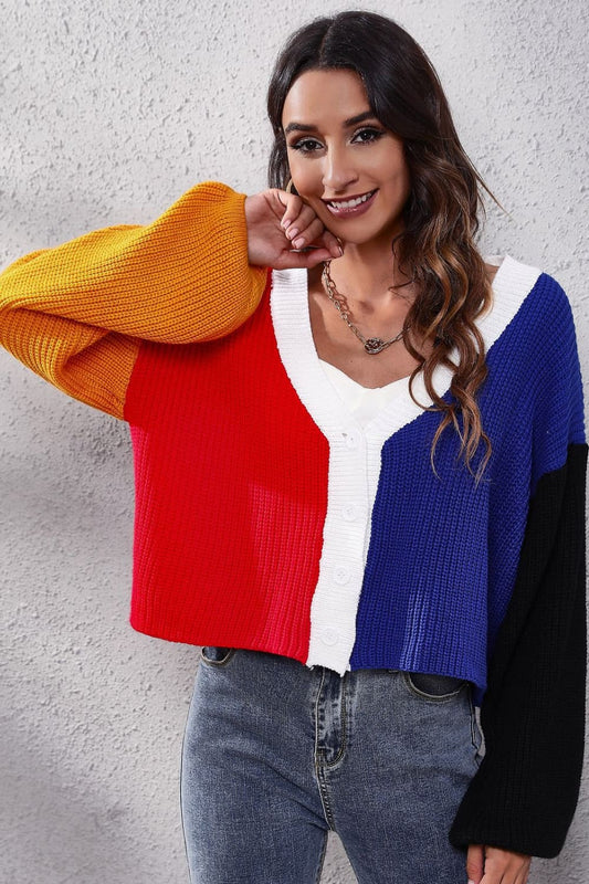 ZeldaMarie Color Block Ribbed Long Sleeve Cardigan