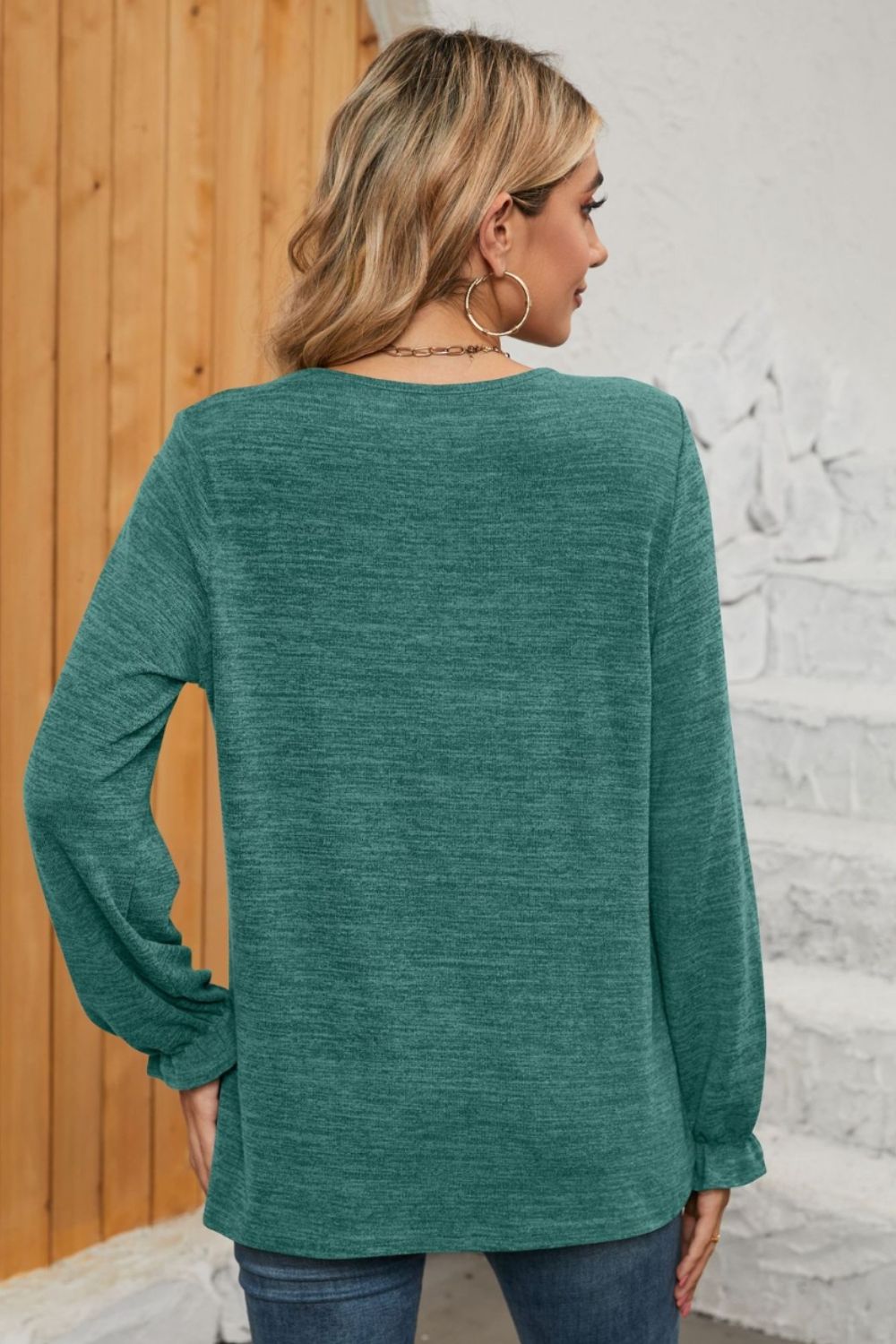 Ruched Round Neck Flounce Sleeve T-Shirt