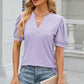 Eyelet Notched Puff Sleeve T-Shirt
