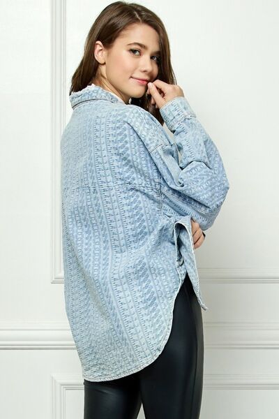 Veveret Button Up Dropped Shoulder Denim Top *