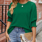 Full Size Round Neck Smocked Lantern Sleeve Blouse