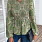 Smocked Printed Balloon Sleeve Blouse