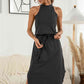 Full Size Drawstring Open Back Slit Sleeveless Dress