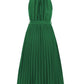 Pleated Spaghetti Strap Tie Waist Midi Dress