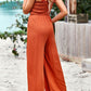 Women's Frill Trim Tie Shoulder Wide Leg Jumpsuit with Pockets