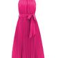Pleated Spaghetti Strap Tie Waist Midi Dress