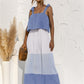 Full Size Color Block Tie Shoulder Tiered Sleeveless Dress