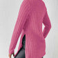 Ribbed Turtleneck Long Sleeve Slit T-Shirt