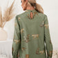 Leopard Graphic Mock Neck Puff Sleeve Blouse