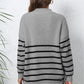 Striped Zip-Up Long Sleeve Ribbed Sweater