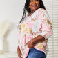 Double Take Blush Pink Floral Round Neck Three-Quarter Sleeve Top