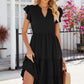 Ruched Notched Cap Sleeve Dress