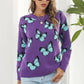 TrendiStyles Butterfly Pattern Round Neck Dropped Shoulder Sweater 🦋