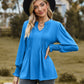 Full Size Notched Neck Flounce Sleeve Blouse