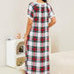 Full Size Plaid Lace Trim Ruffle Hem Night Dress