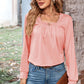Ruched Square Neck Long Sleeve T-Shirt
