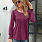 Aurora Lea Smocked Round Neck Lantern Sleeve Blouse