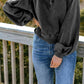 Full Size Quarter-Snap Collared Lantern Sleeve Sweatshirt