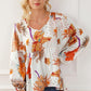 White Printed V-Neck Smocked Balloon Sleeve Blouse