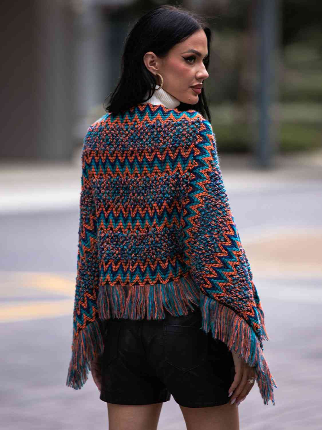 Boho Bea Fringe Hem Boatneck Poncho