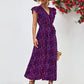 Aya Printed Surplice Neck Flutter Sleeve Slit Dress