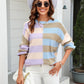 Round Neck Long Sleeve Color Block Dropped Shoulder Pullover Sweater