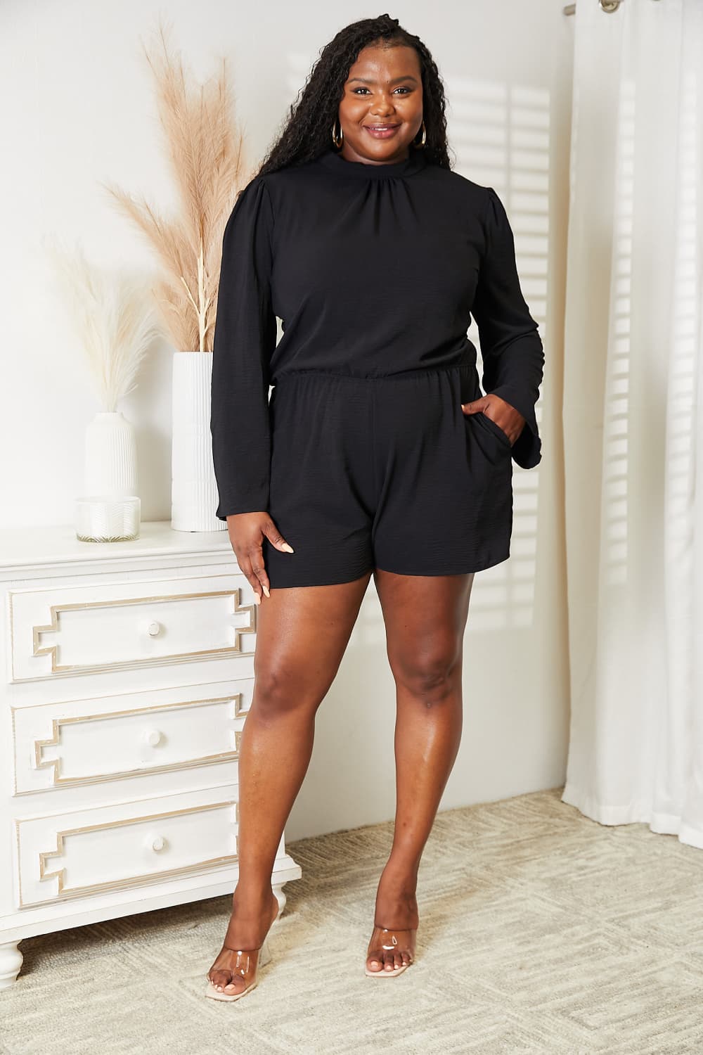 Culture Code Full Size Open Back Romper with Pockets *
