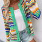 Chevron Stripes Openwork Cardigan