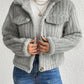 Fuzzy Button Up Collared Neck Jacket