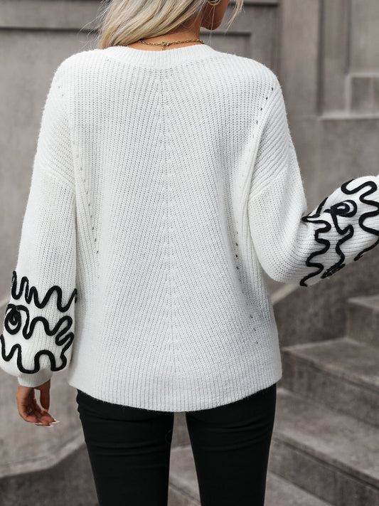 M&Matilda Contrast Drop Shoulder Round Neck Sweater