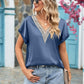 Full Size V-Neck Cuffed Blouse